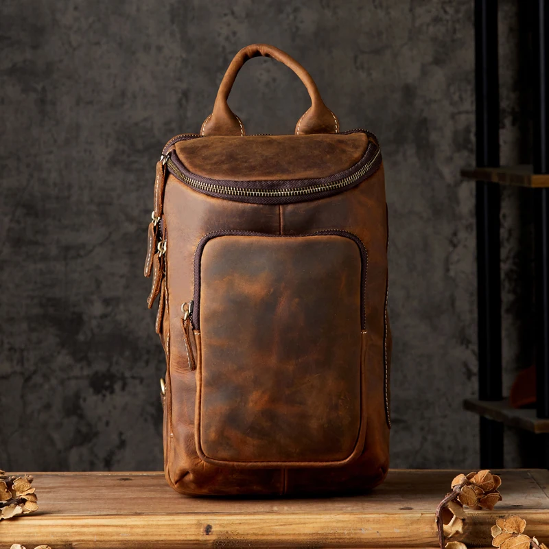 

High Quality Handmade Vintage Crazy Horse Leather Chest Bag Men Fashion Genuine Leather Shoulder Sling Bag Large Capacity Pack