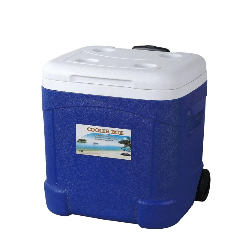 Large plastic standing mobile portable 55L ice coolers box on wheels