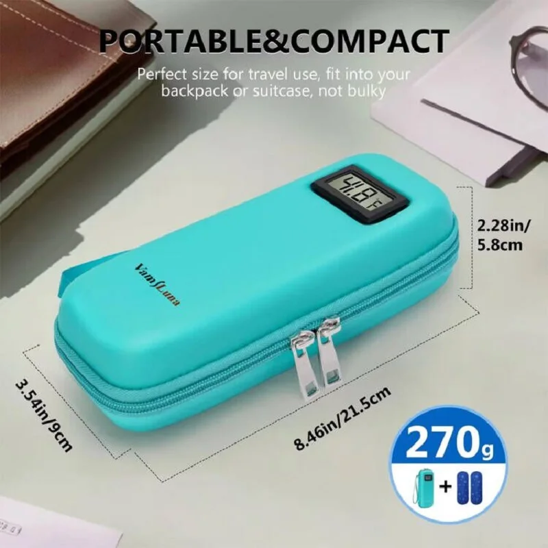Водонепроницаемый холодильник для инсулина, ежедневный дорожный футляр с 2-мя упаковками для льда и дисплеем термометра, холодильник для диабетиков, холодильная сумка для лекарств