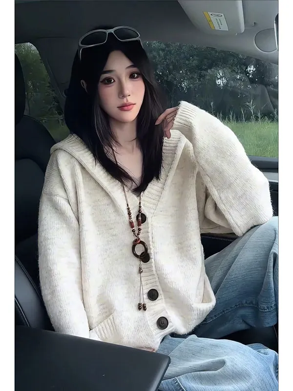 

Корейская шляпа для ленивых, открытый кардиган, мужской осенне-зимний повседневный вязаный свитер, мягкий свободный крой, американская повседневная одежда для пар