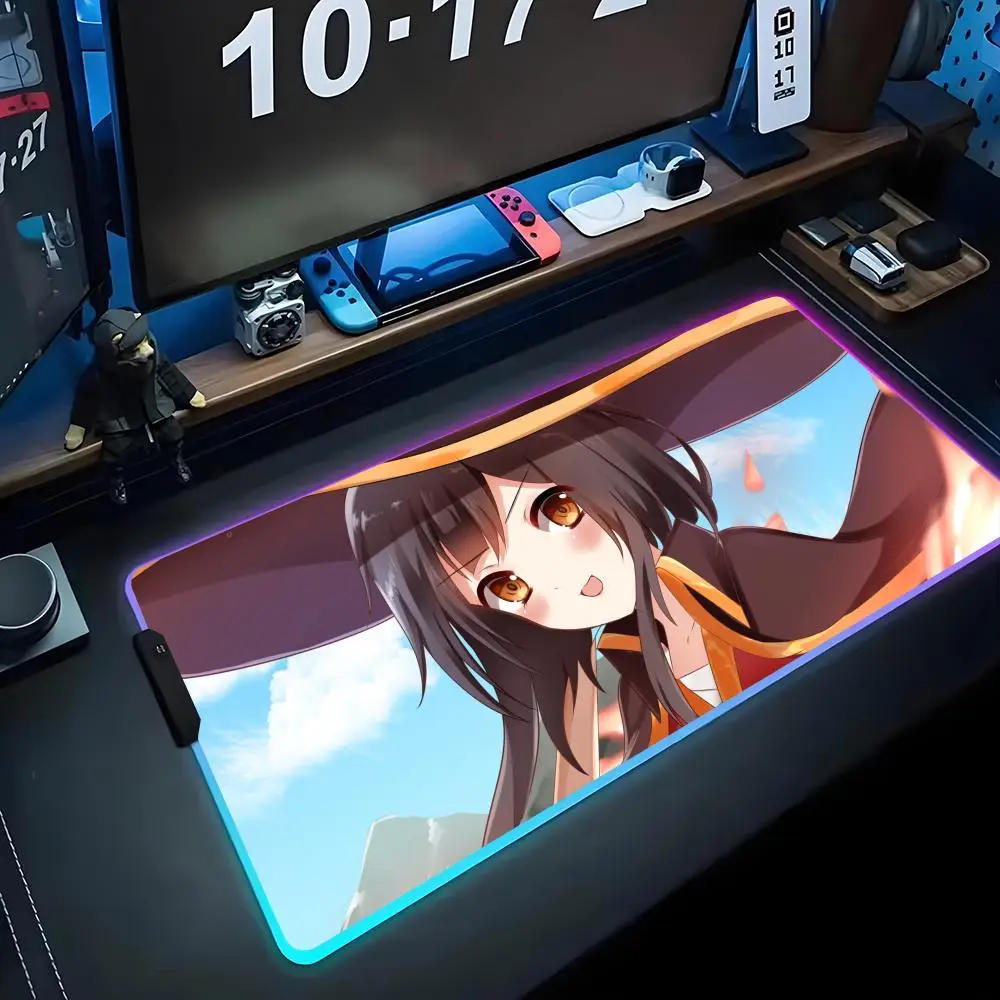 

characters megumin Mouse Pad RGB Gaming Mousepad Big LED Pad PC Desk Mat Luminous Mouse Pad Large Keyboard Mats Table Rug