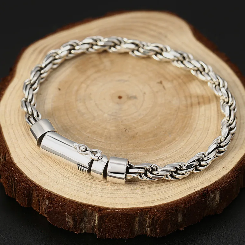 

925 sterling silver stylish thai silver cable stitchmen bracelet popular easiest for match wrist chain birthday gift accessories