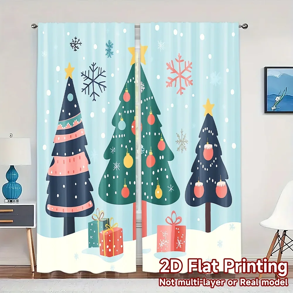 

2pcs,Curtains Christmas Trees Snowflakes Gifts (3) Modern Modern Curtain 100% Polyester Curtains Decorations For Home Perfect