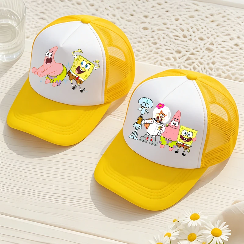 

Cute SpongeBobs Baseball Cap Anime Round Role Kids Boy Girl Adult Sport Casual Sunshade Adjustable Movie Cartoon Peaked Mesh Hat