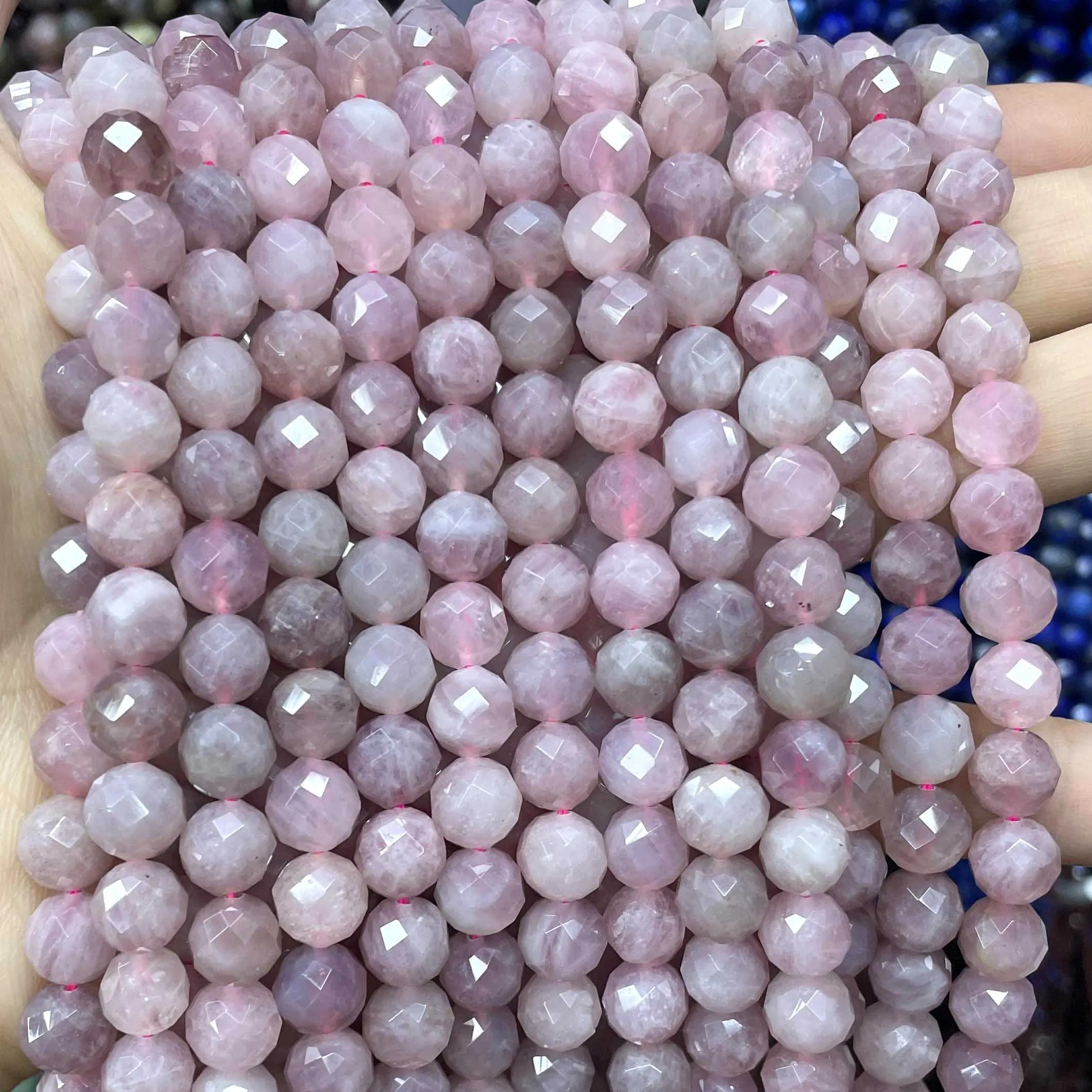 7.5/10mm Naturstein facettiert rosa Rosenquarz runde Edelstein Spacer Perlen für Schmuck herstellung DIY Zubehör 3/8 ''Zoll