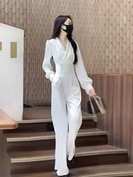 Wide Leg Ladies Trouser Shirt White Slim Fit Spring Autumn Women's Blouse and Pants Two Piece Set Sexy Casual Elegant Promotion