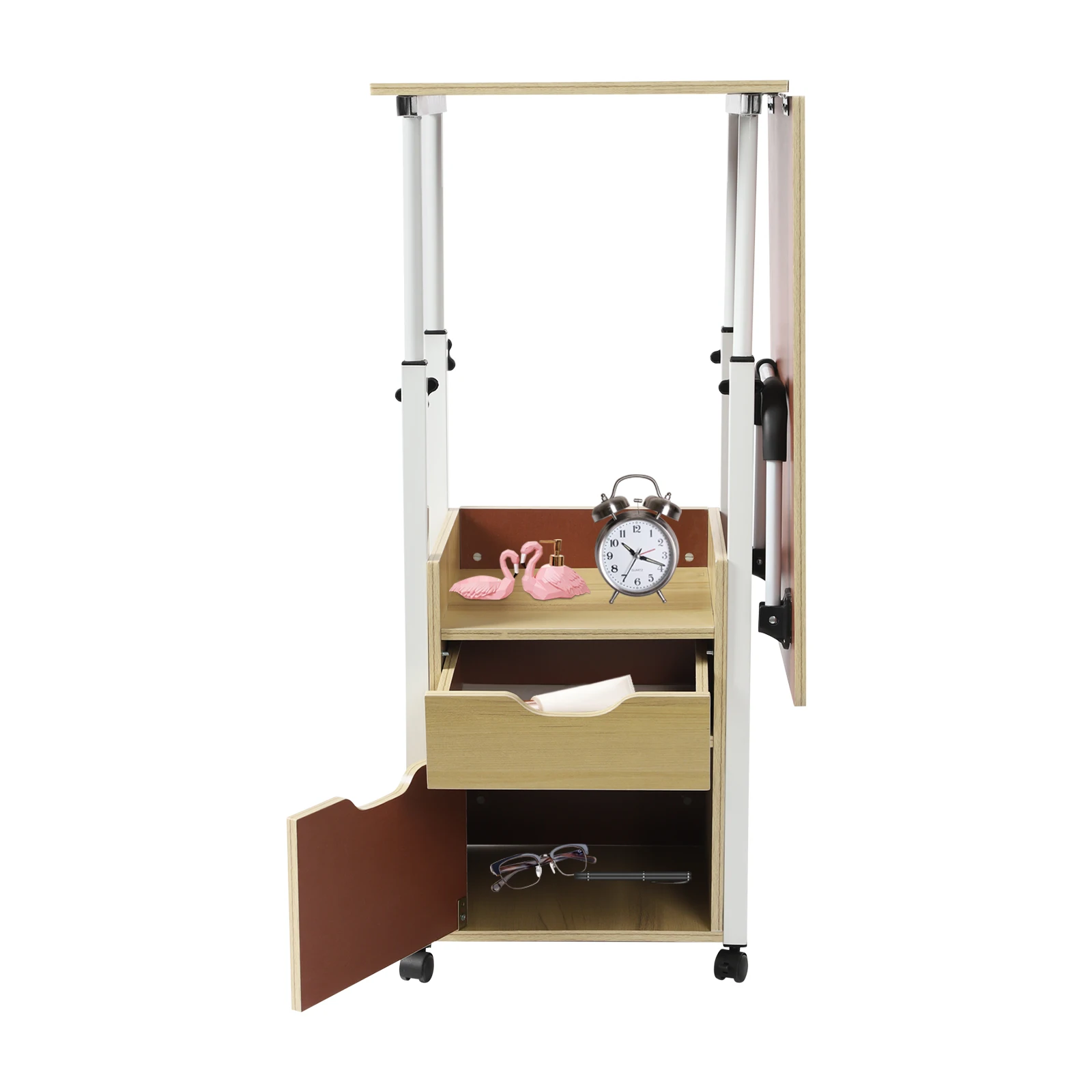 

Overbed Table, Adjustable Height (256-365 inches), Sturdy Veneered Density Boards, Movable with Wheels, Easy to Assemble