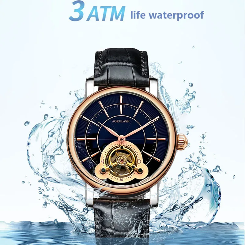 AOKULASIC Men New Mechanical Watch Tourbillon Wristwatch Waterproof Sport Automatic Watches Man Business Clock Relogio Masculino