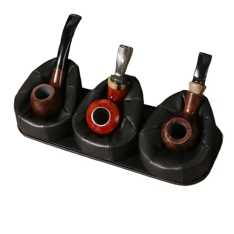 

Creative Leather Pipe Stand Holder – 3-Position Cigar & Tobacco Accessories, Unique Gift for Smokers
