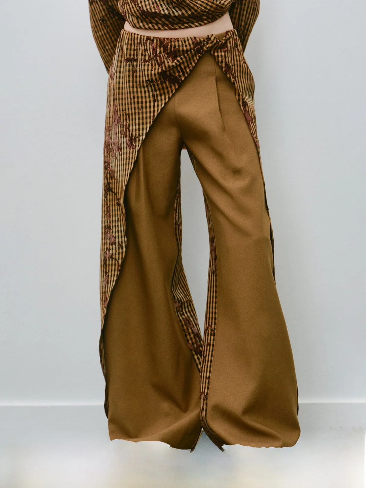 

TearOcean Double-Border Velvet Proc Straight Leg Suit Pants Women's Brown Long Trousers Spring Season Low Waist Long Pants