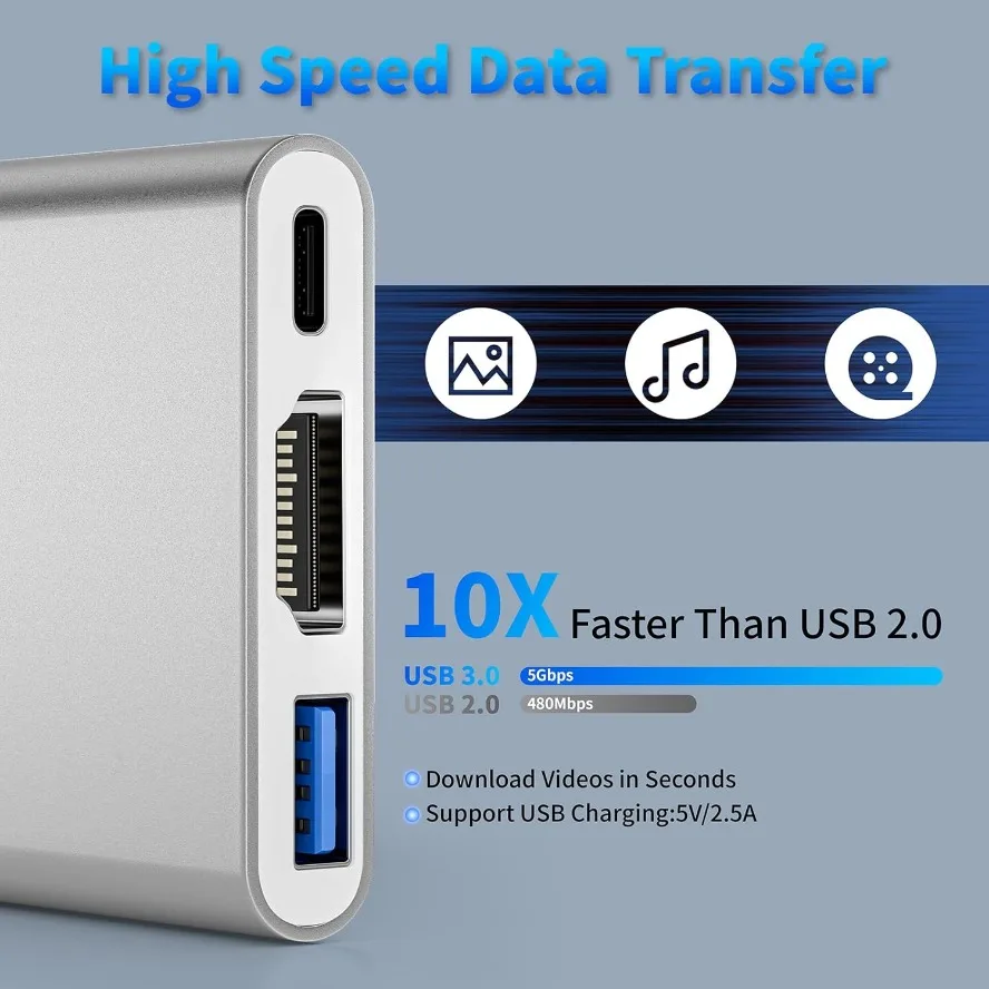 3in1 USB C Hub To HDMI-Compatible USB3.0 Type C PD Charging Dock for Macbook IPad Samsung S20 Dex HDTV Projector Nintendo Switch