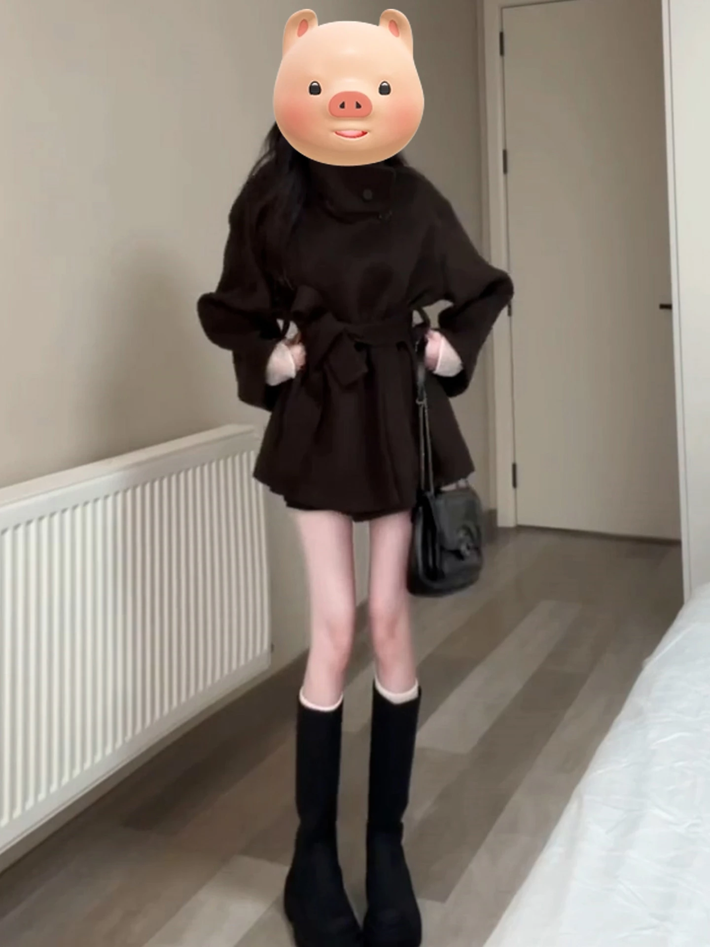 2025 Autumn Winter ort Stand Collar Woolen Coat Women's Belted Waist Closable High-End Feelings Ele Fem Outerwear