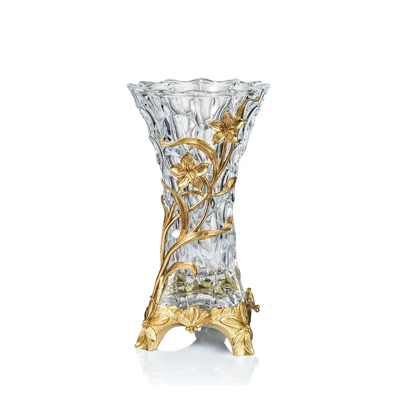 

European Crystal Glass Inlaid Copper Vase Decoration Living Room Flower Arrangement Vase