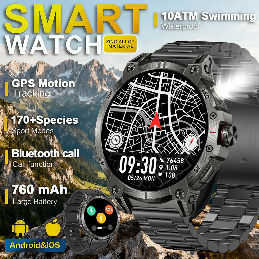 

DAPRKOW New Men's Smart 5.3 Bluetooth Call Watch 3ATM Waterproof 1.85-inch 360 * 360 Resolution, AI Voice Assistant Smart Watch