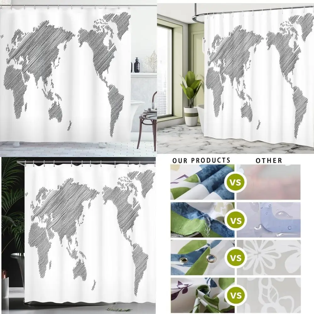 ستارة حمام لخريطة العالم من أمبيسون، كرافت قارات مخططة قابلة للرسم، جغرافيا، فن في جميع أنحاء العالم، حمام من نسيج القماش