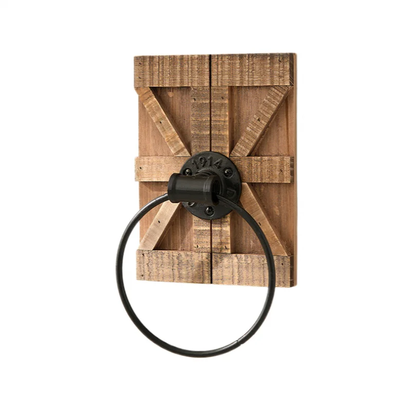 Wall-Mounted Vintage Country Style Towel Rack Iron Bathroom Towel Circle Hanger