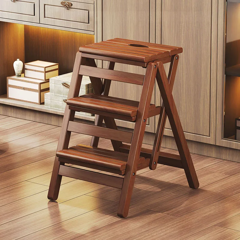 Banqueta de madeira maciça multifuncional dobrável escada cadeira de três passos interior taburete escalera madera móveis dobráveis para casa