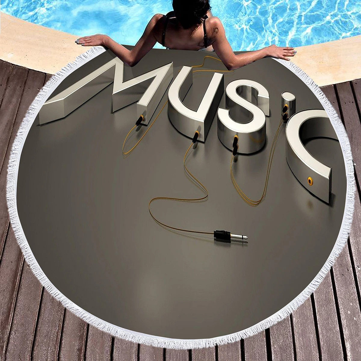 منشفة شاطئ مستديرة من ميوزيك نوت، بطانية شاطئ ناعمة تحت عنوان الموسيقى من الألياف الدقيقة، منشفة حمام سباحة ماصة سريعة الجفاف، سجادة نزهة محمولة #4