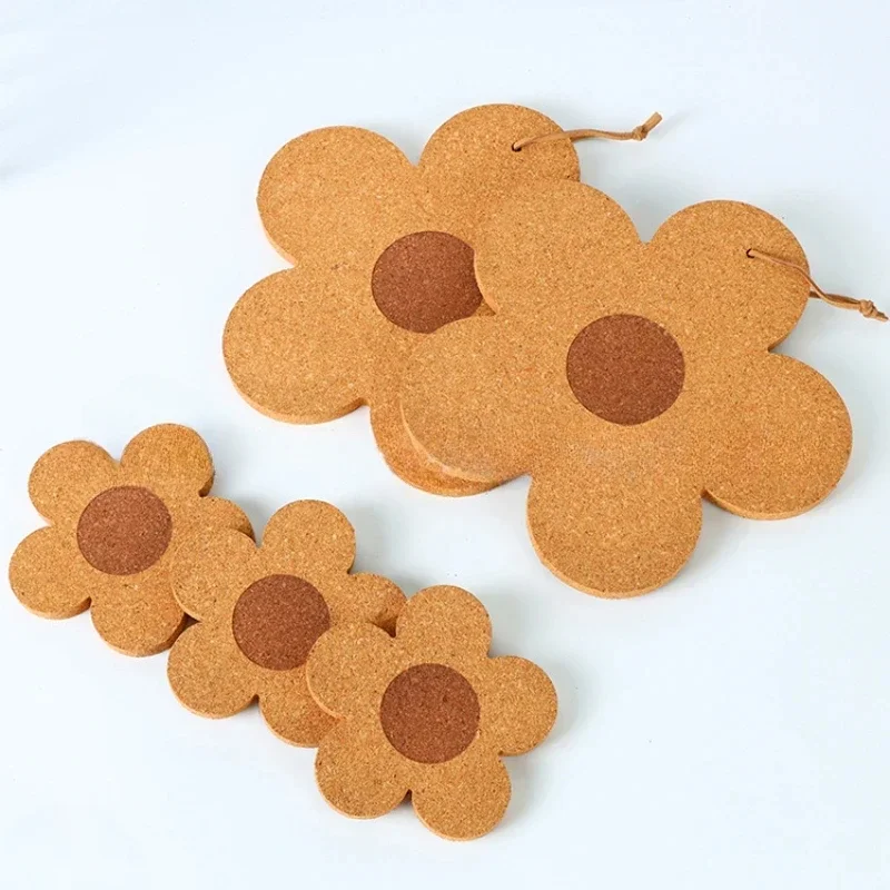 Flower Hanging Cute Coasters for Drinks Absorbent&Reusable Coaster Set Cork Flower Shape Coasters for Coffee Tea Cup Mat