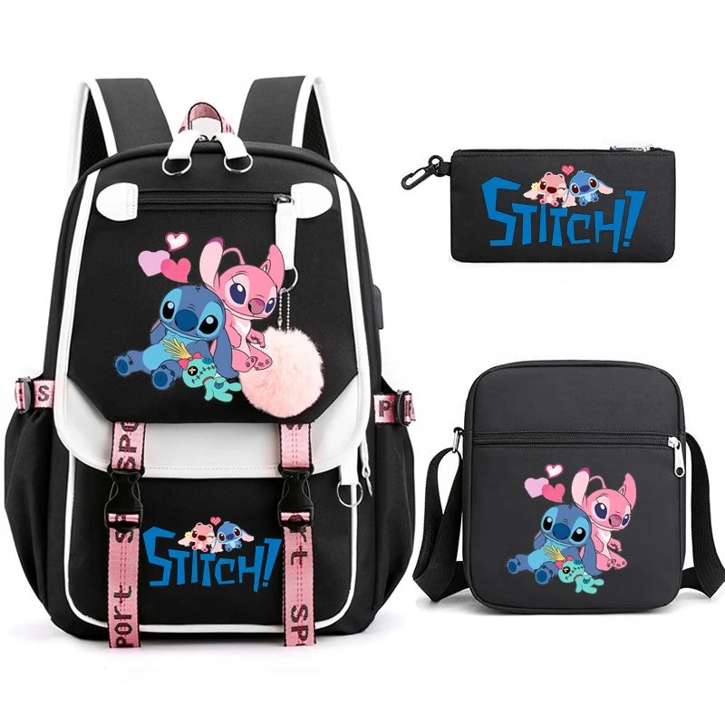 3 stücke Lilo und Stitch Rucksäcke Kapazität Schüler Schult asche Junior High School Freizeit Mädchen mit Umhängetasche