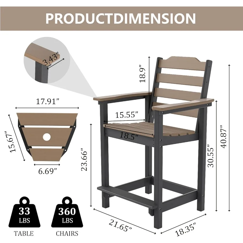 Hoge Adirondack-stoel, HDPE weerbestendige balkonstoelen voor tuin, achtertuin, zwembad, capaciteit 300LBS (