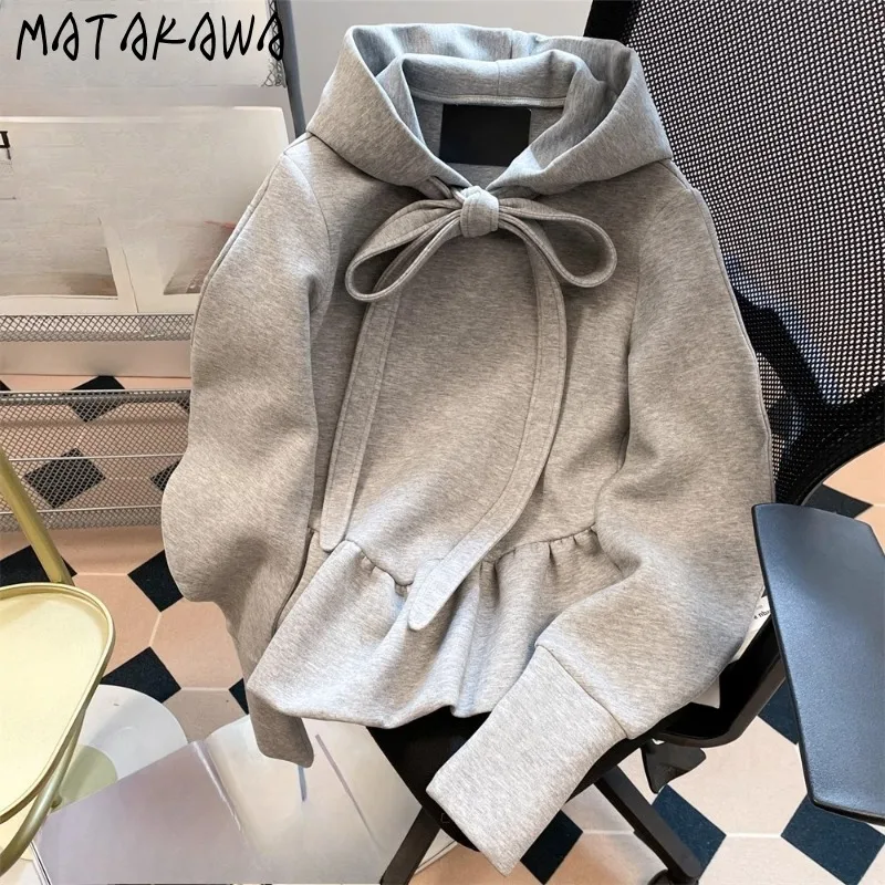 

Matakawa Bud Hoodies Women Tops Autumn Winter Spring Autumn Hooded Sweatshirts Korean Fashion Sweet Bows Sudaderas Mujer