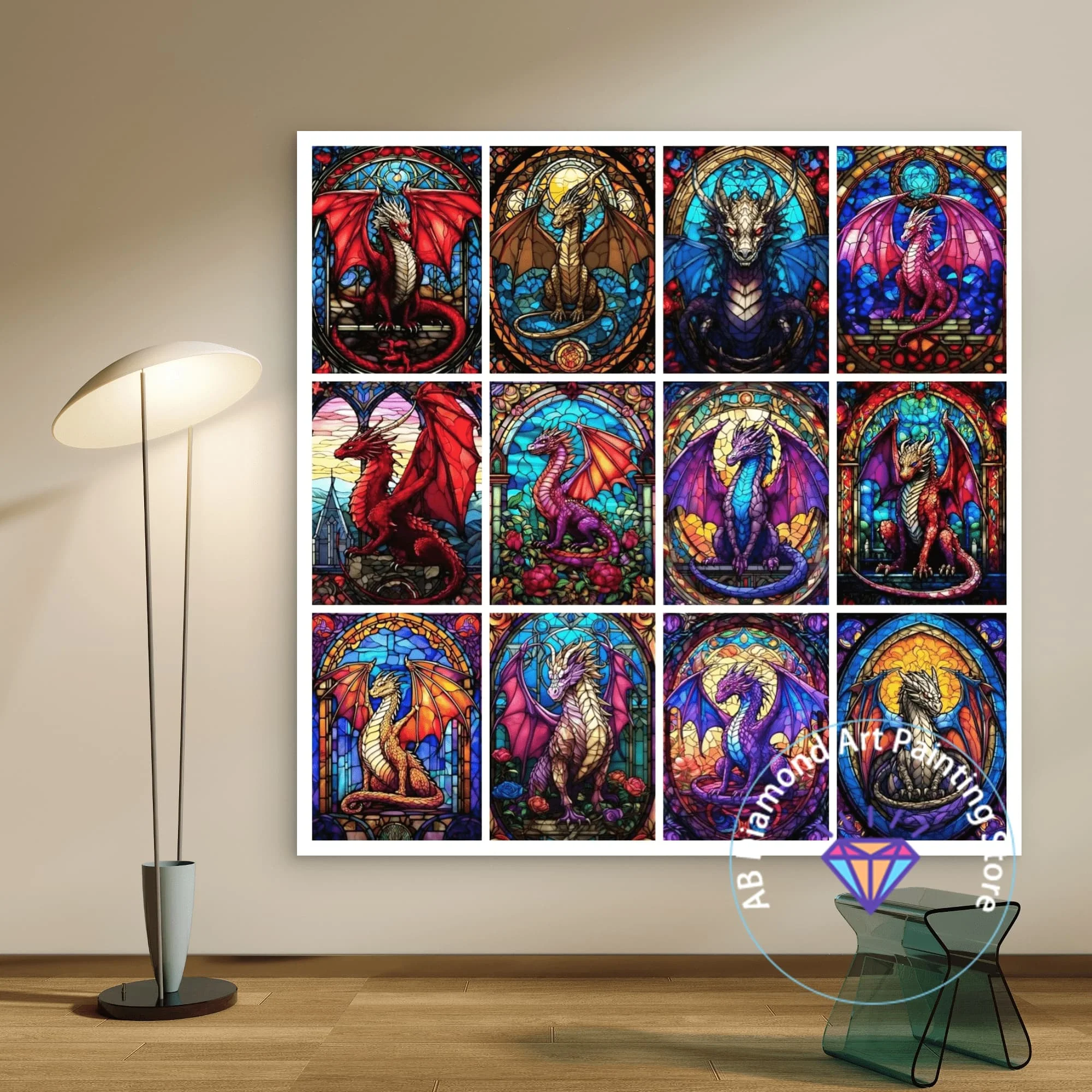

Stained Glass Color Dragon AB Diamond Painting Kit DIY Diamond Embroidery Handmade Art Exquisite Creative Gift Home Decoration
