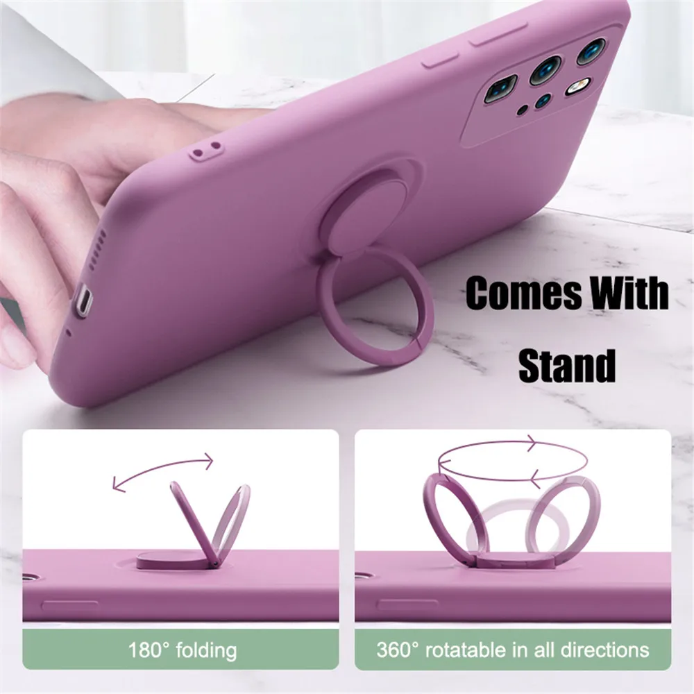 Liquid Silicone Square Phone Case For Huawei P50 Pro P40 Lite P30 P60 Pro Mate 30 40 50 60 Pro Ring Holder Soft Back Cover