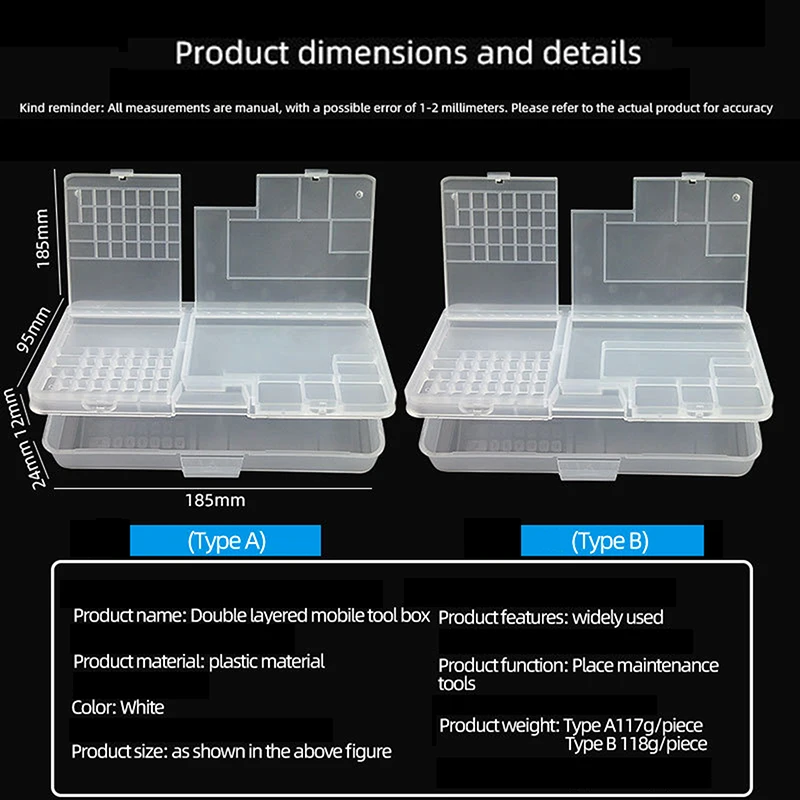 Boîte de rangement multifonctionnelle à double couche, boîte de rangement pour réparation de téléphone portable, carte mère, vis, petites pièces, outils de rangement