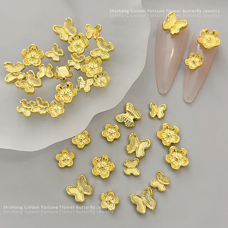 40PCS Gold Silver Metal Flower Butterfly Nail Art Charms Accessories Parts For Manicure Deco Nails Decoration Supplies Material