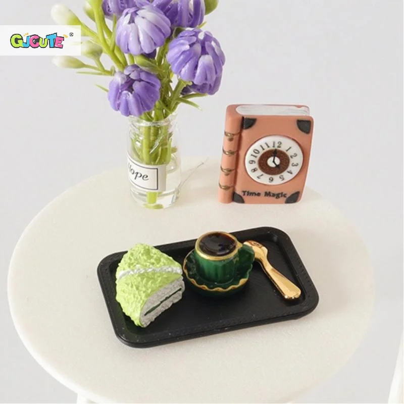 Afternoon Tea Scene Decor Miniature Dollhouse Coffee Dim Sum Tray Set Mini Kitchen Food Decor Accessories Kid Pretend Play Toys