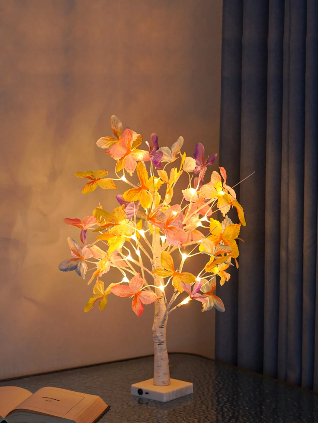 1PC 24LED 다채로운 나비 나무 램프 모양 램프 장식 램프, 배터리 구동, 배터리 없음, 방에 사용, 파티 장식