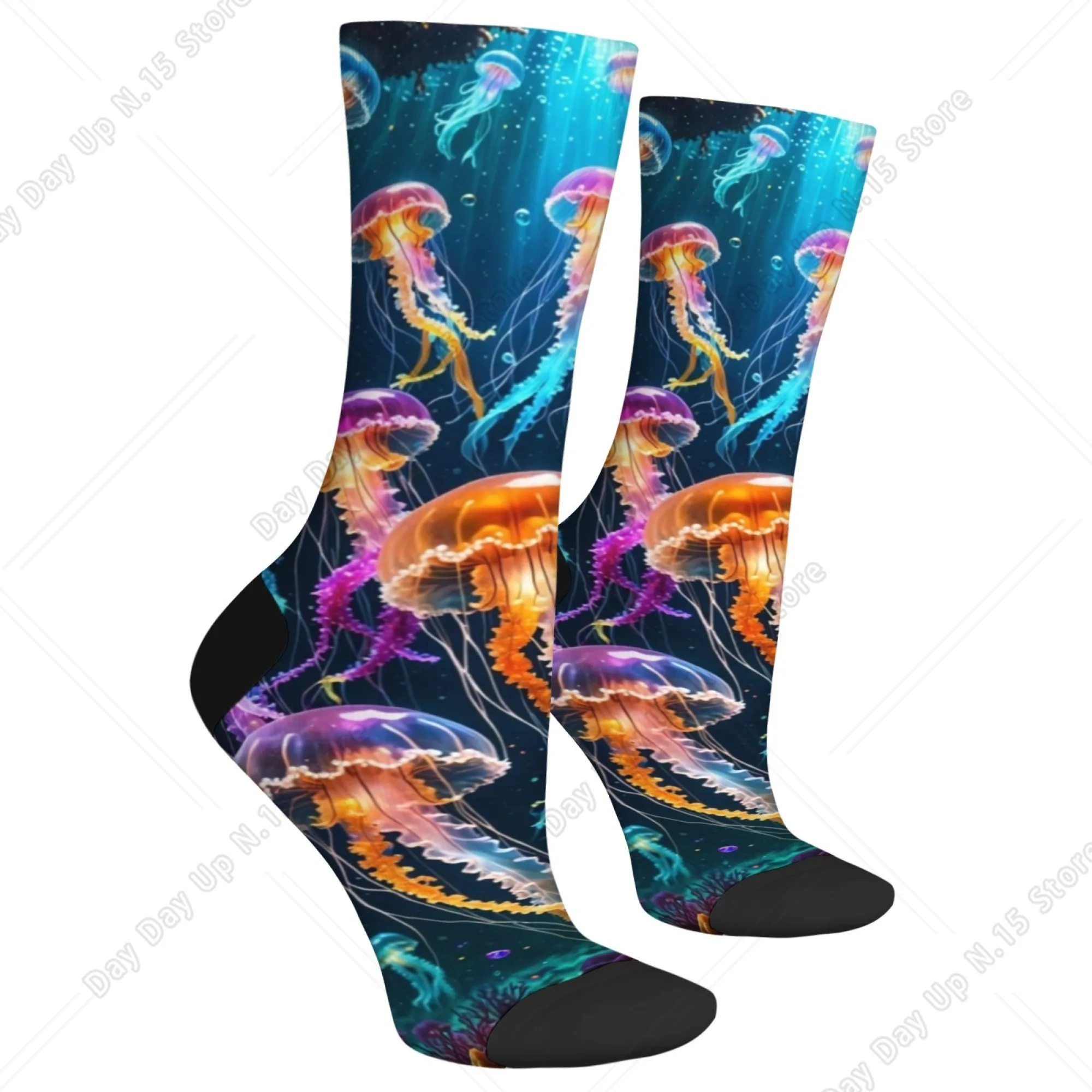 Ocean Light Colorful Jellyfish Socks Novelty Happy Funny Hip-Hop Men's Socks Comfortable Fashion Leisure Outdoor Sports Socks