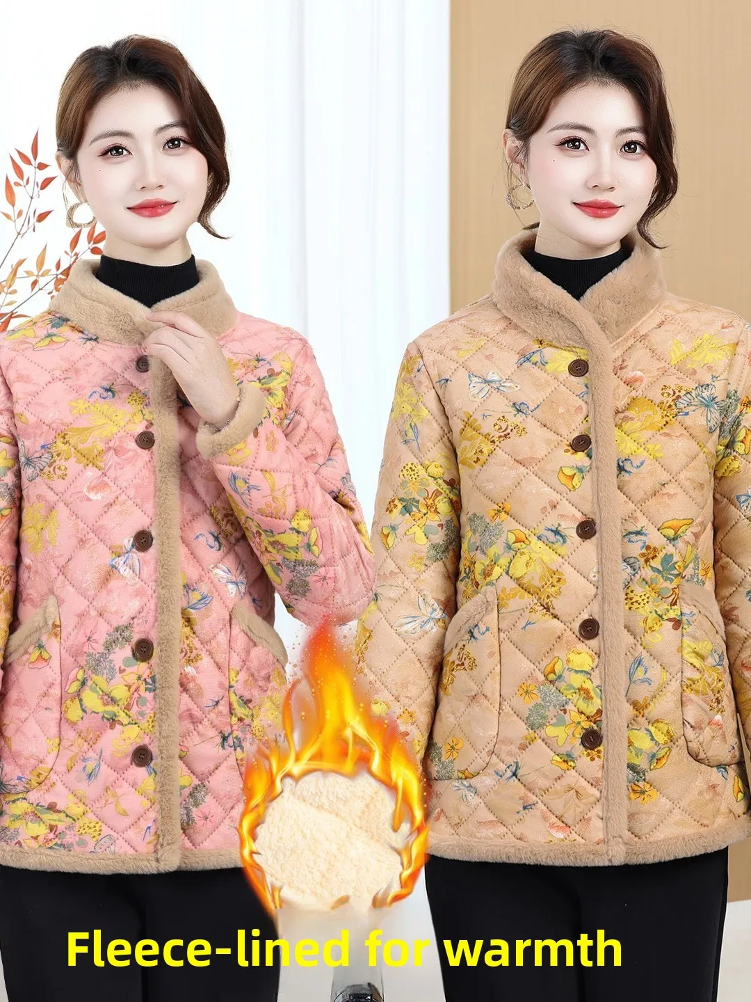 

Модная женская зимняя куртка из хлопка с цветочным принтом, утепленная, с воротником-стойкой, теплая и удобная, для весны и осени