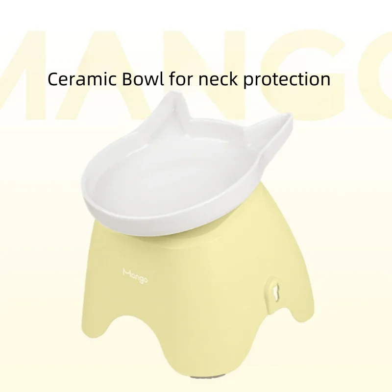 Stylish and Durable Mango Pet Neck Protecting Ceramic Cat Bowl with Slanted Mouth Raised Stand Non Slip Bottom  Pet Supplies