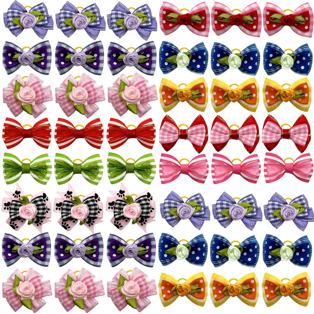 50/100pcs New Spring Pet Hair Bows Flower Style Rubber Bands Dog Bows Pet Hair Bows Dog Hair Accessories Pet Grooming Topknot