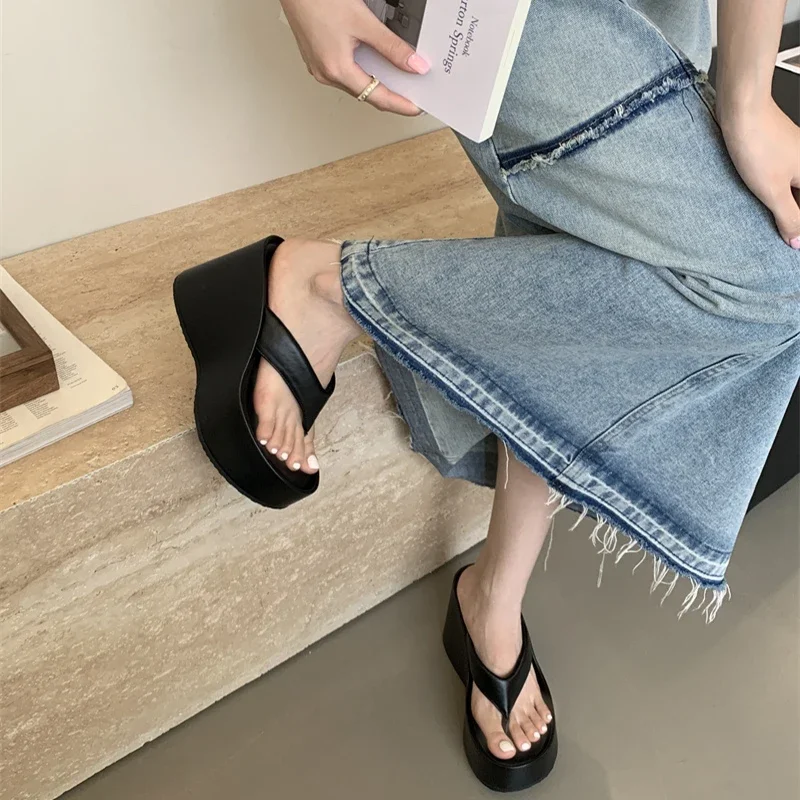 Summers Chunky Women Slippers Fashion Elegant Clip Toe Platform Wedges Heel Slides Shoes Ladies Casaul Outdoor Beach Sandalias