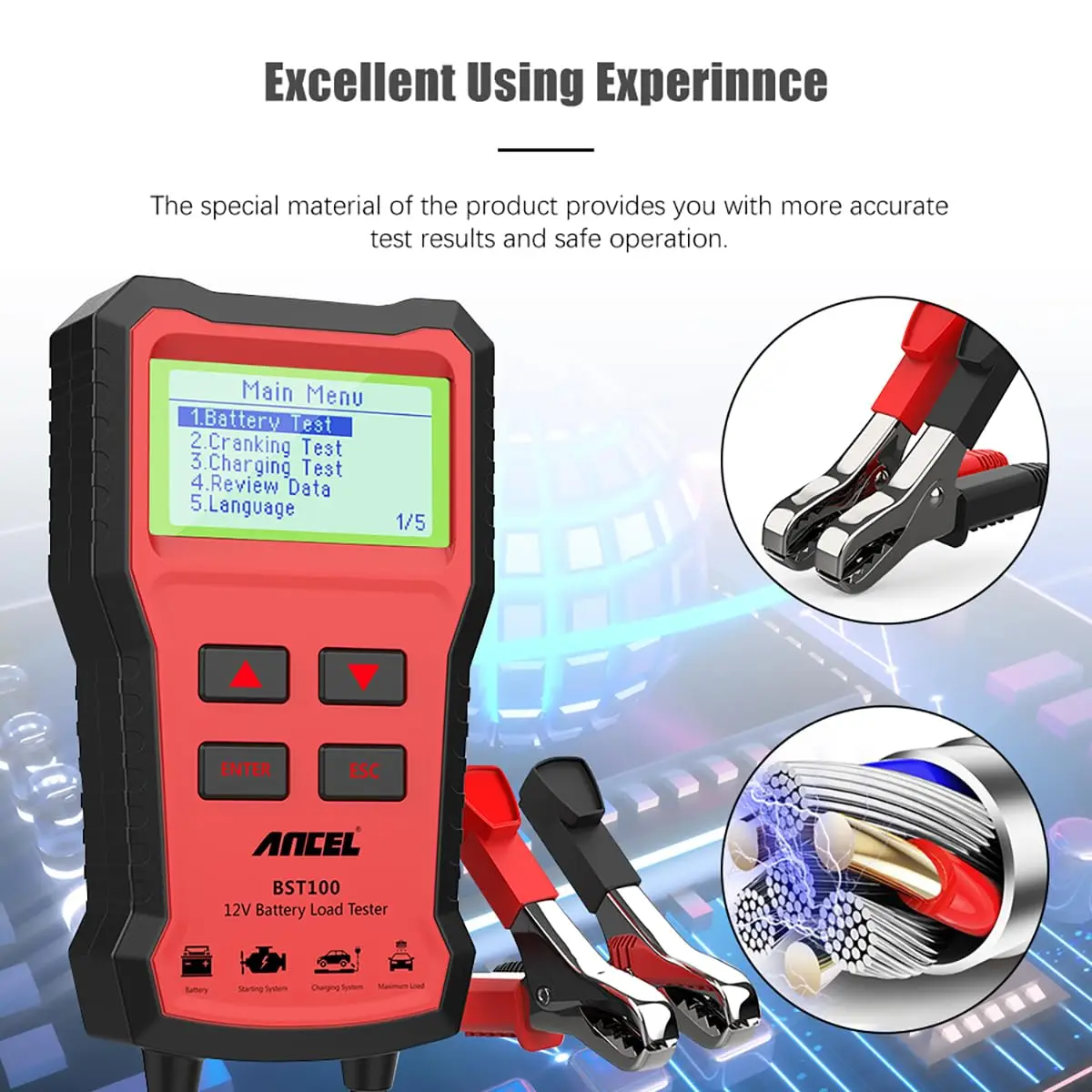 Digital 12V Car Battery Tester  Diagnostic Tools ANCEL BST100  100-2000 CCA Load Charging Cranking Tester Automotive Alternator