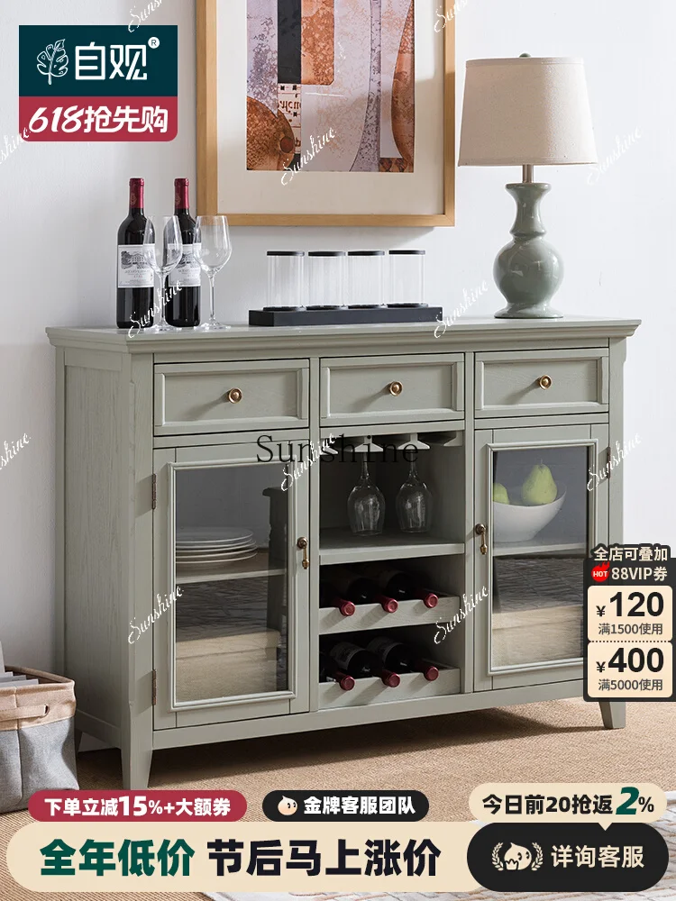 

European retro three buckets and two doors, solid wood dining with wine rack, simple and modern FT