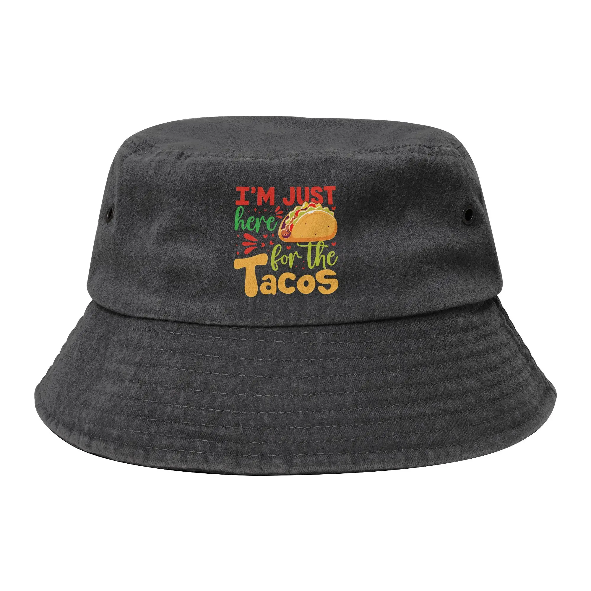 I'm Just Here For The Taco Bucket Hat for Men Women Beach Mexican Cinco De Mayo Distressed Washed Field Hat Outdoor Fishing Hat