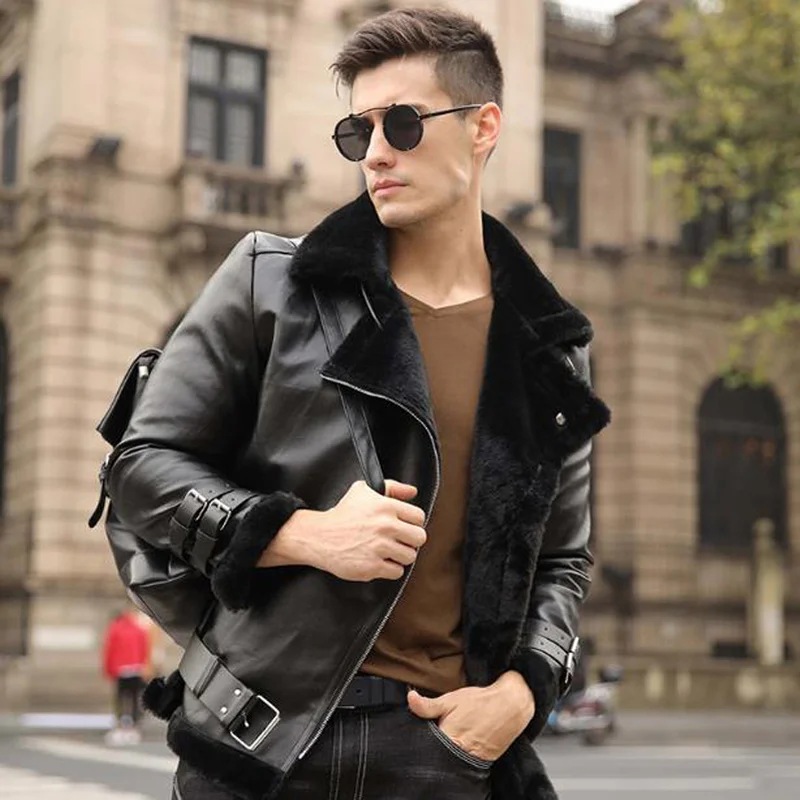 

Mens Automotive 2023Winter Warm Faux Fur Coats Collar Thick Velvet Winter Mens Biker Fur Coats Plus Size XXL European Style A239