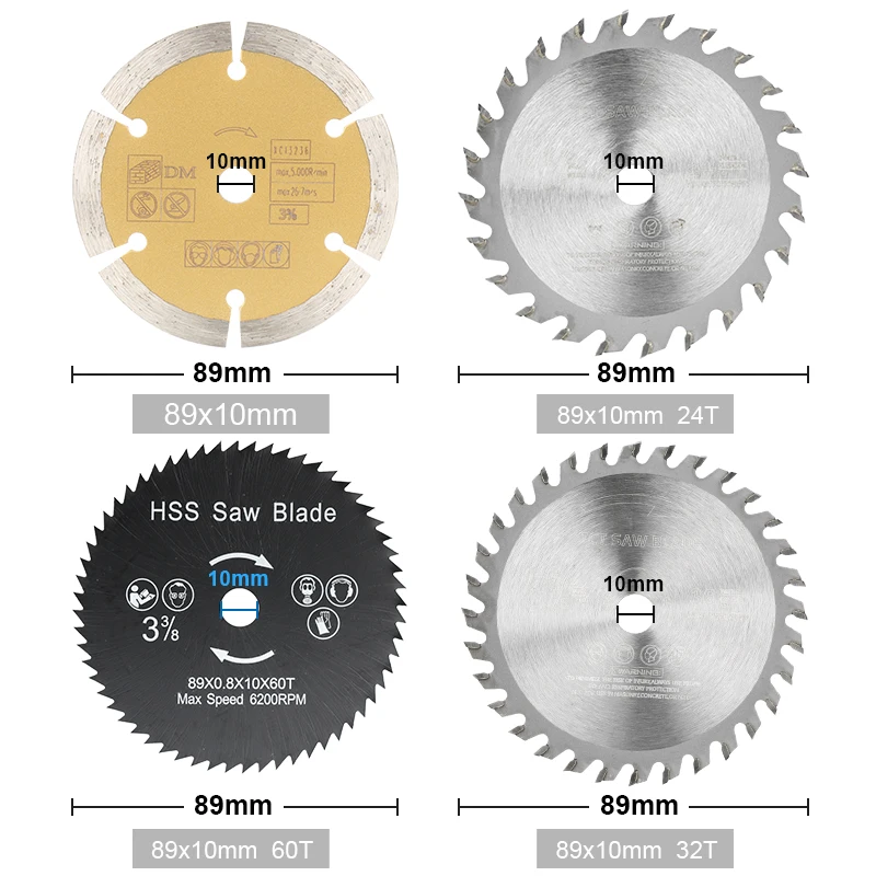 XCAN 4pcs 89x10mm Circular Saw Blade Set HSS/TCT/Diamond Saw Blade Wood Cutting Disc Carbide Tipped for Wood PVC Plastic Cutting