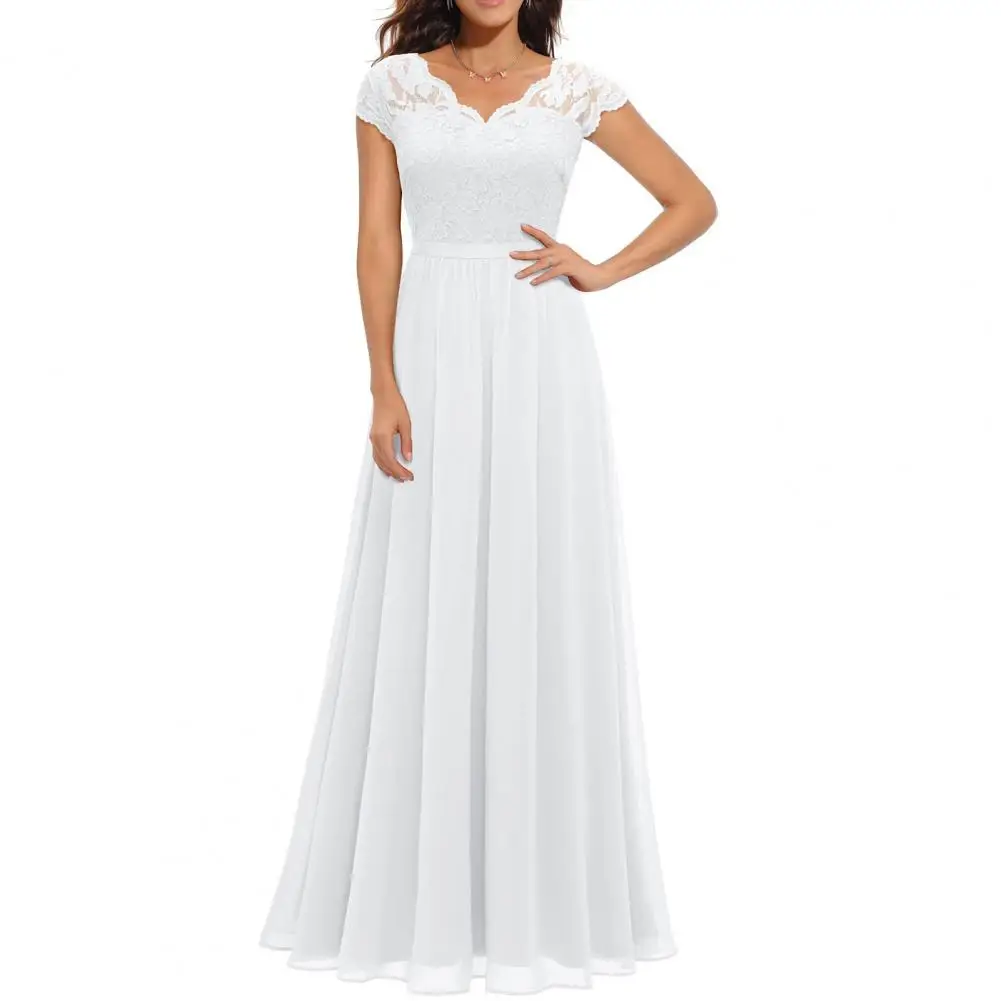 Damen-Abendkleid aus Spitze mit V-Ausschnitt, langes A-Linien-Chiffon-Brautjungfernkleid für die Brautmutter, Hochzeitsgast, Maxikleid, Party, Abschlussball