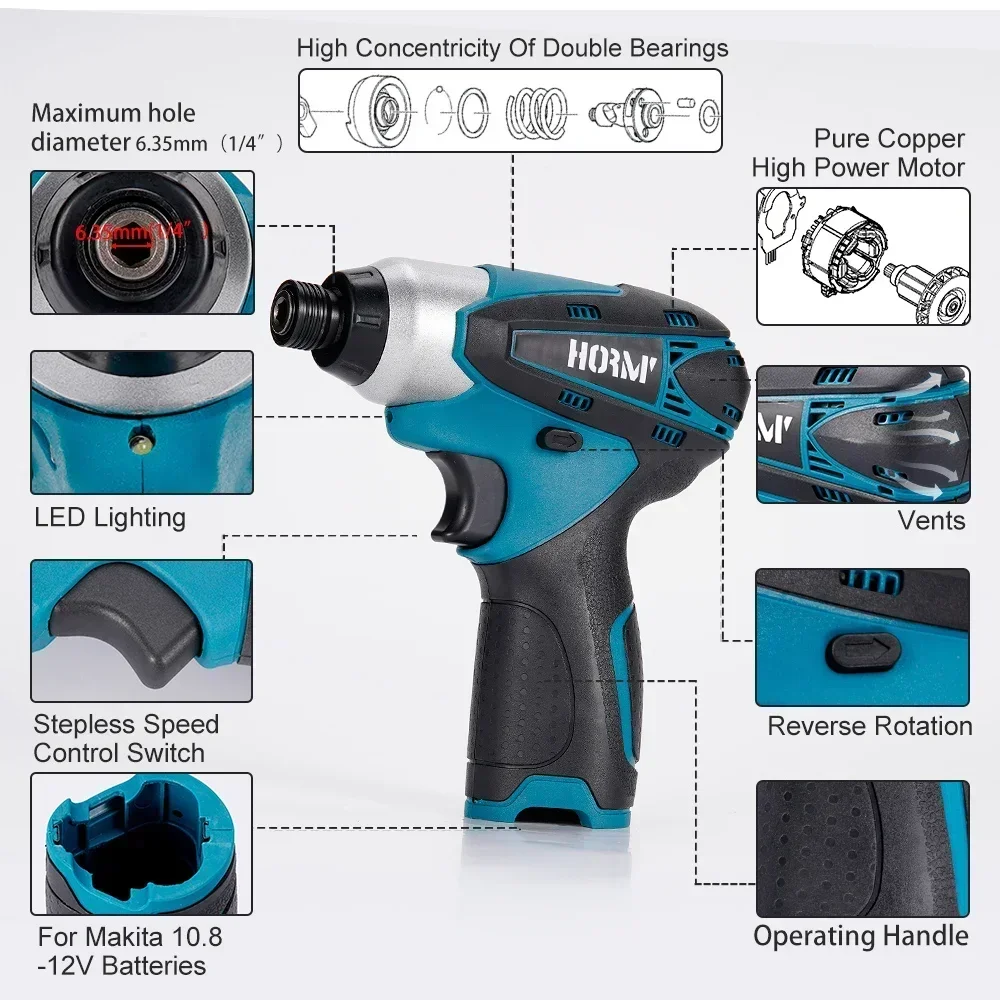 12V Electric Cordless Impact Wrench Drill Wireless Screwdriver DIY Household No Battery Handheld Power Tool For Makita Battery