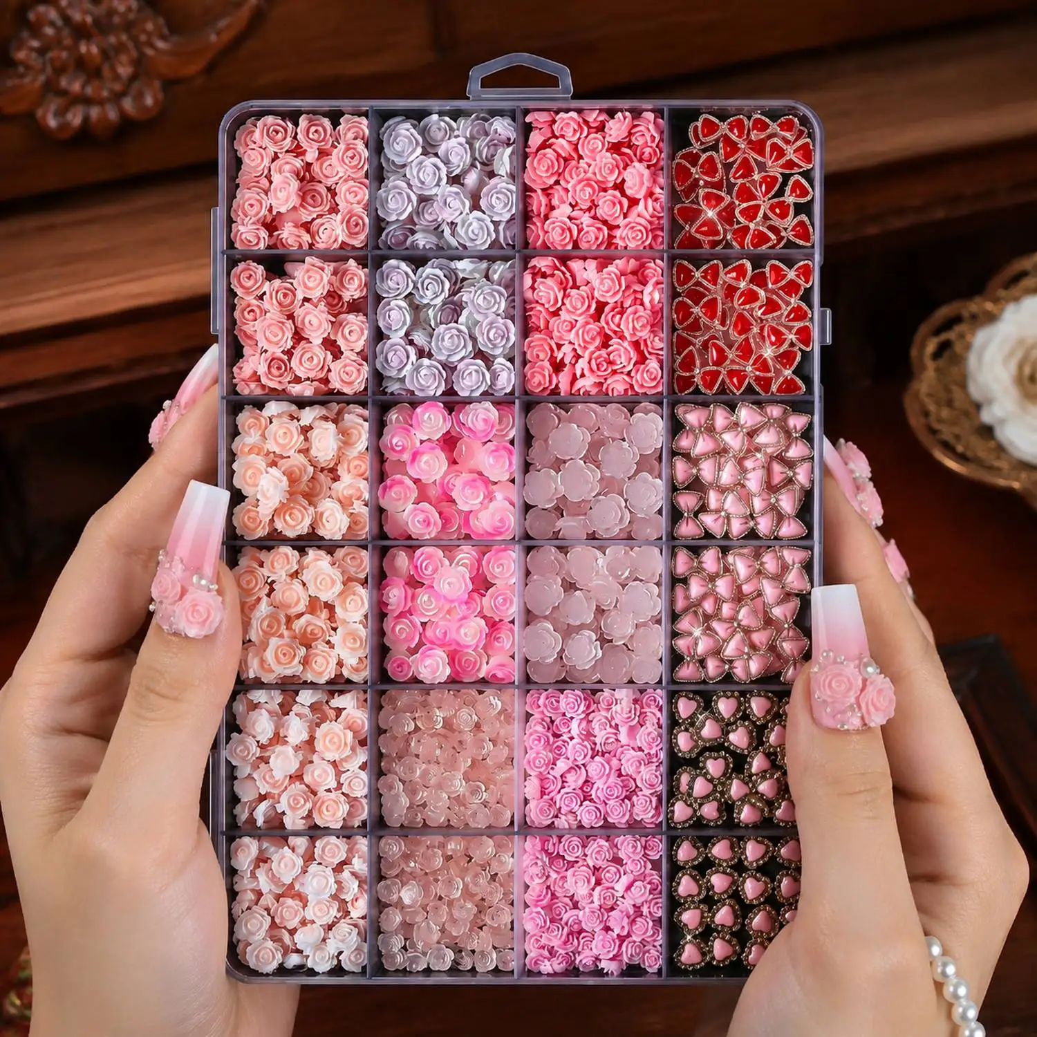 

1Box Shiny Rose Small Flower Nail Charms Crystal Bow Small Flower Nail Art Decoration Pro Manicure Small Flower Nail Parts