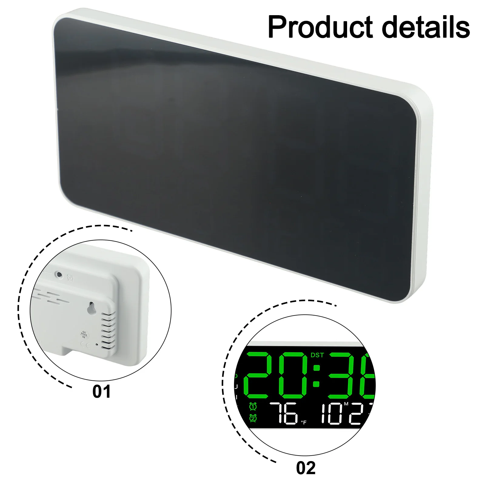 Brightness Adjustment Clock 21.5 11 2.7cm LED Digital Wall Clock Wall Or Table Use AAA Battery Mode Fahrenheit Celsius Switch
