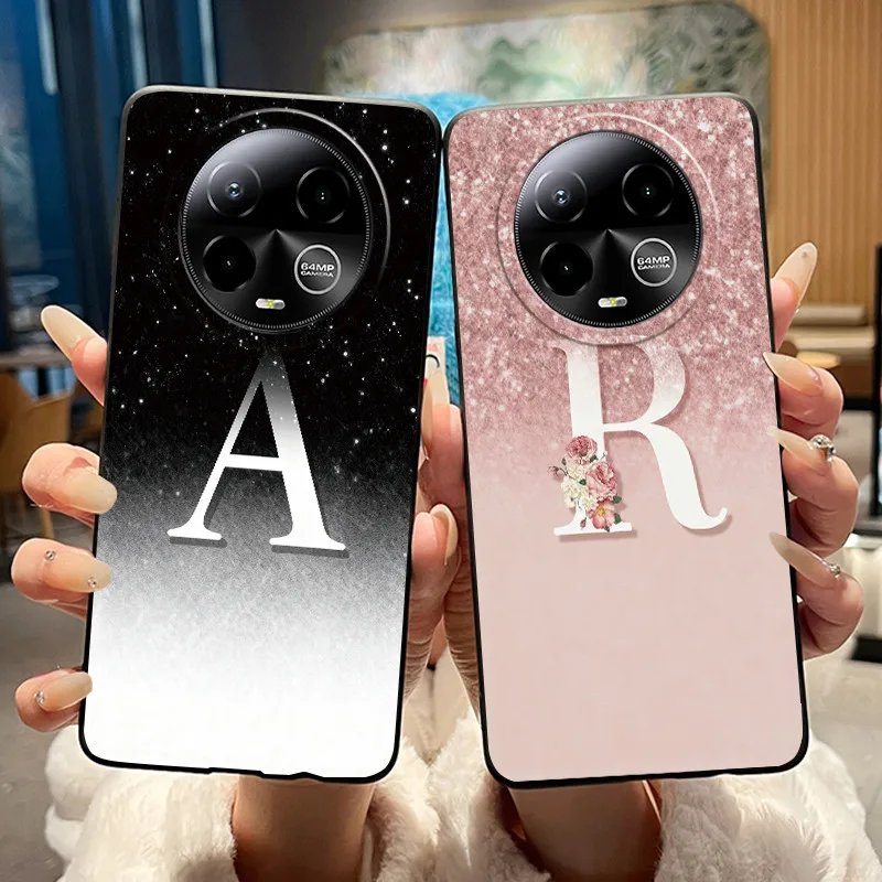 Capa preta para BLU Bold K50, capa de silicone macio anti-arranhões para BLU Bold K50, capa traseira com letras A-Z rosa brilhante e céu estrelado
