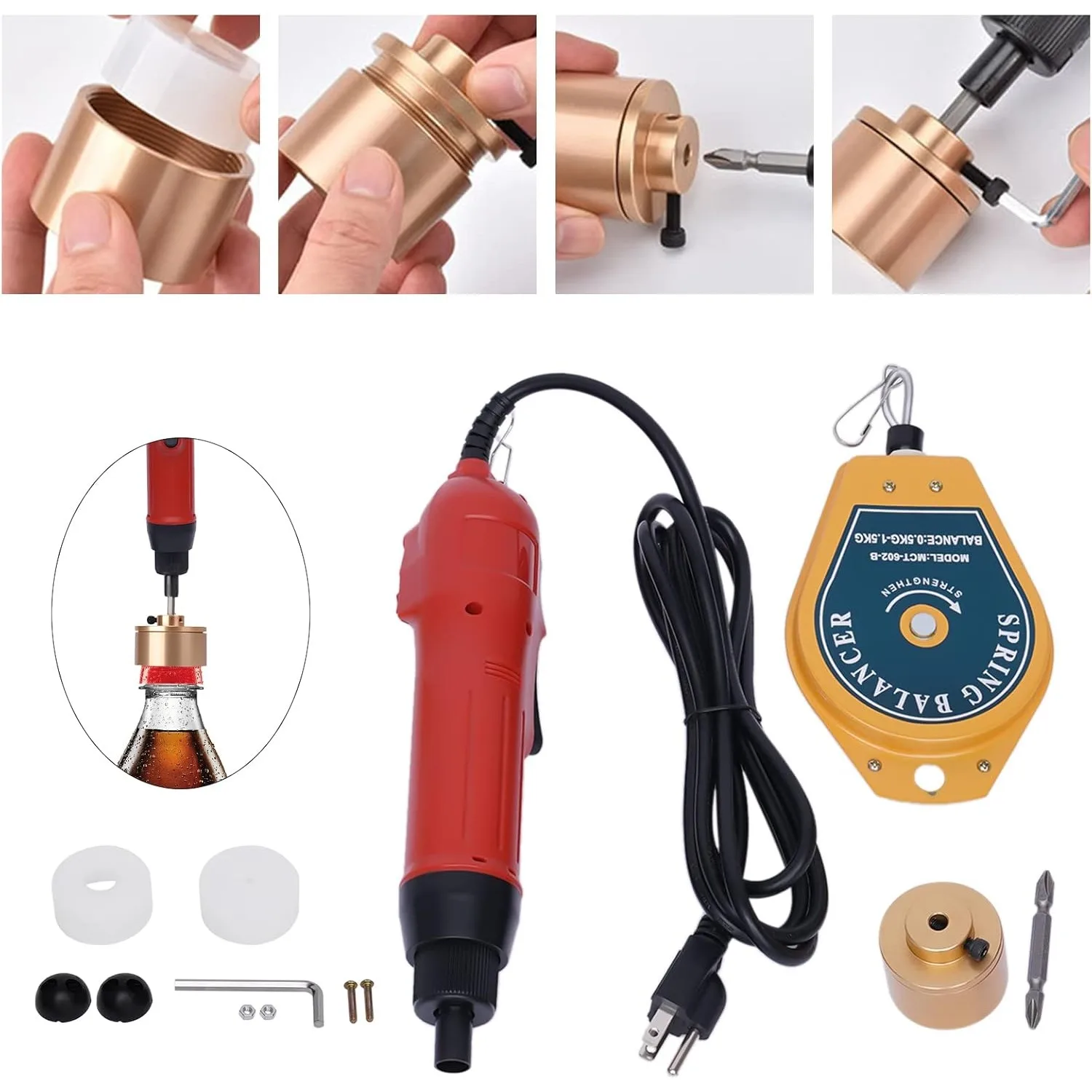 ハンドヘルドボトルキャッピングマシン キャッパー ボトルキャップシーリングツール Φ10-30mm 丸型キャップ/スプレーキャップ用、20-50キャップ/分（レッド）