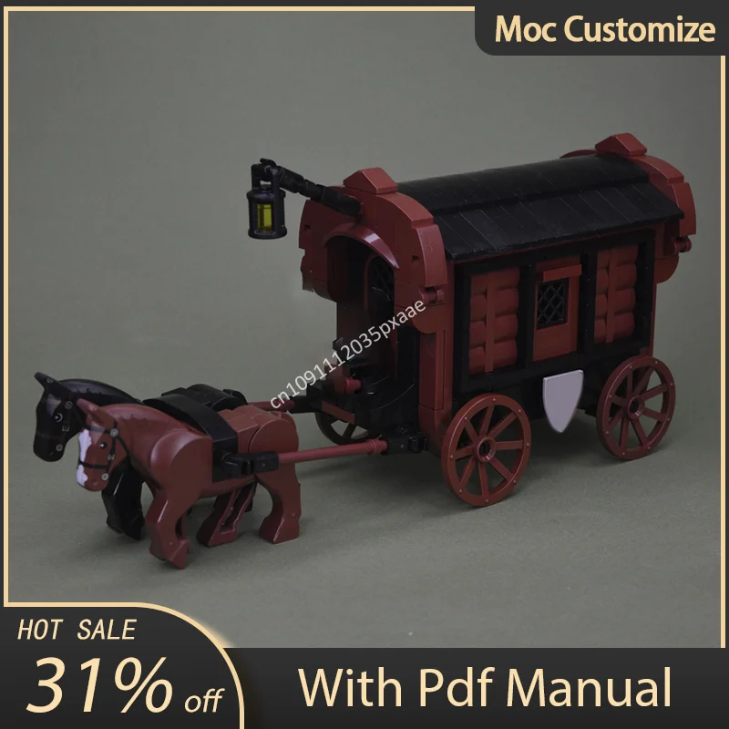 271szt Moc Średniowieczny Wagon Model Zamek Dekoracja Klocki Kreatywny Montaż Klocki Zabawki Dzieci Boże Narodzenie DIY Prezenty