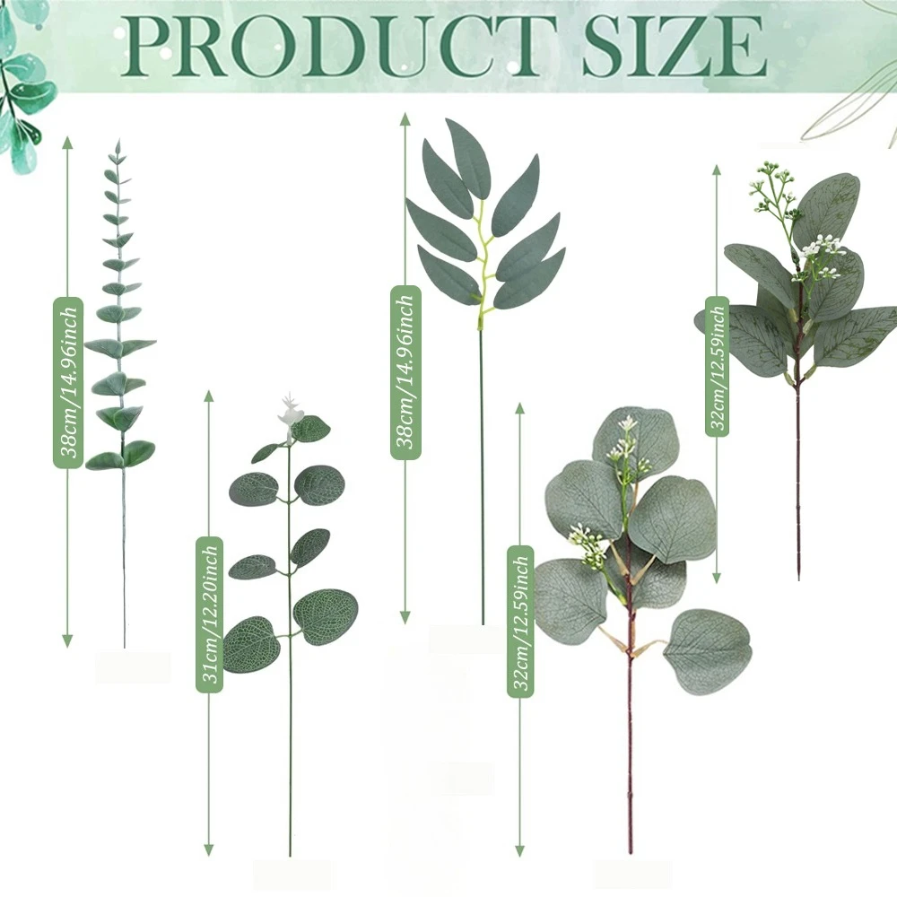50PCS Mixed Artificial Eucalyptus Leaves Fake Flowers Faux Willow Cuttings DIY Bouquet for Wedding Floral Home Party Table Decor - view 6